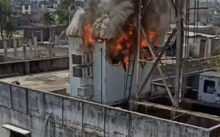 बीएसएनएल टावर में भीषण आग, नीचे चल रहा था स्कूल — गुड फ्राइडे की छुट्टी से टली बड़ी दुर्घटना