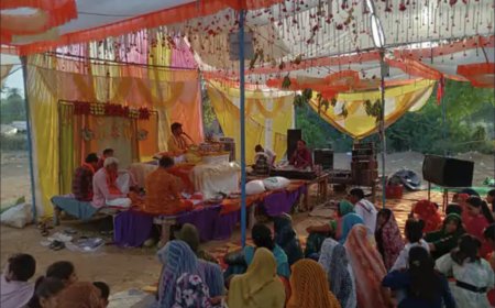 नदीगांव में श्रीमद् भागवत कथा का छठा दिन: रुक्मणी विवाह और रास पंचाध्यायी का हुआ भावपूर्ण वर्णन